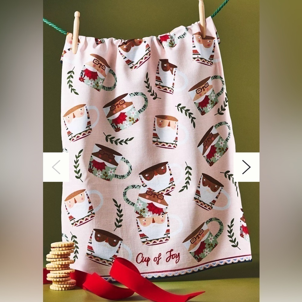 Anthropologie Fotini Tikkou Santa Mugs Dish Towel